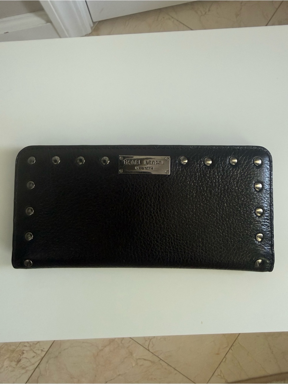 henri bendel Black Leather Studded Wallet
